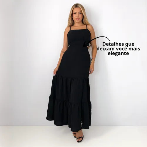 Vestido Longo Feminino Fenda Elegante Elastex Costas