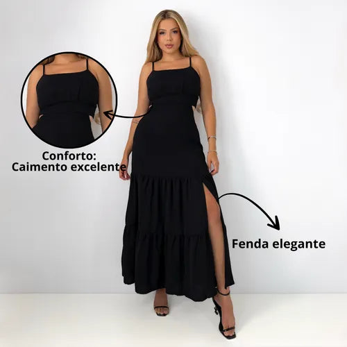 Vestido Longo Feminino Fenda Elegante Elastex Costas